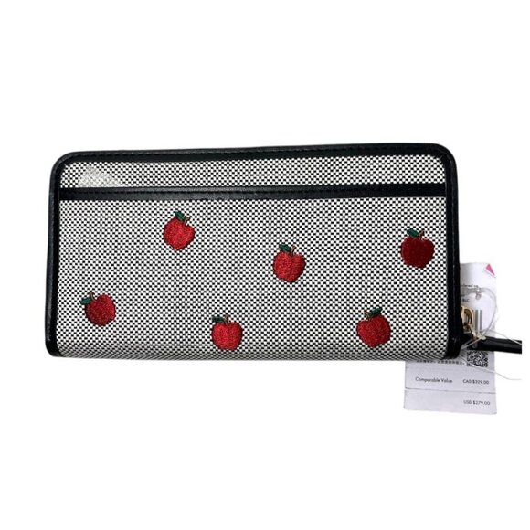 Kate Spade Womens Black Red Apple Embroidered Large Continental Wallet New - Picture 3 of 12